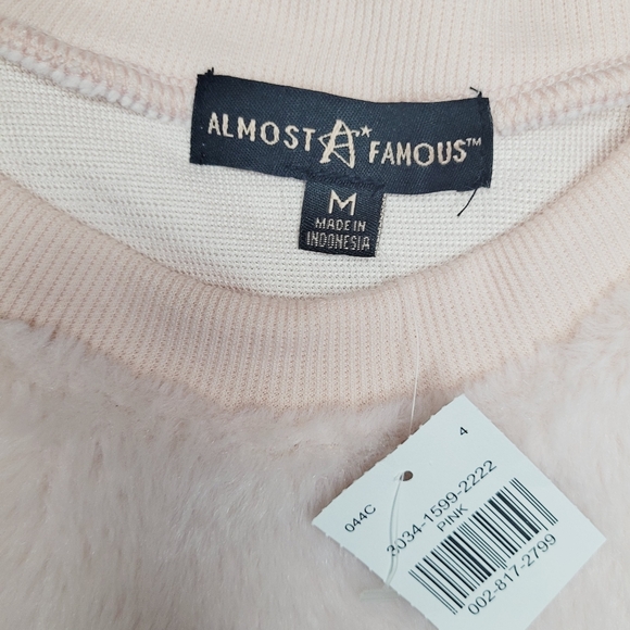 Almost Famous Womens Medium Colorblock Faux Fur Sweater Pink White Maroon Cozy - Picture 3 of 8